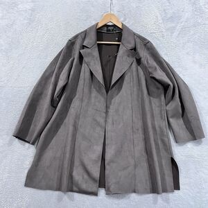Tahari Open Front Jacket 1X Plus Faux Suede‎ Long Blazer Brown Stretch